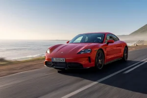 2027 Porsche Taycan EV with E-Shift steering wheel control