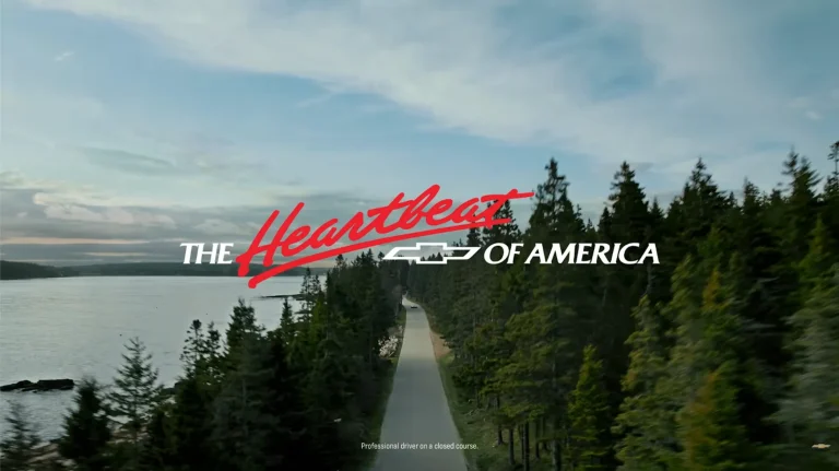 A modern Chevrolet vehicle showcasing the revived Heartbeat of America ad campaign.