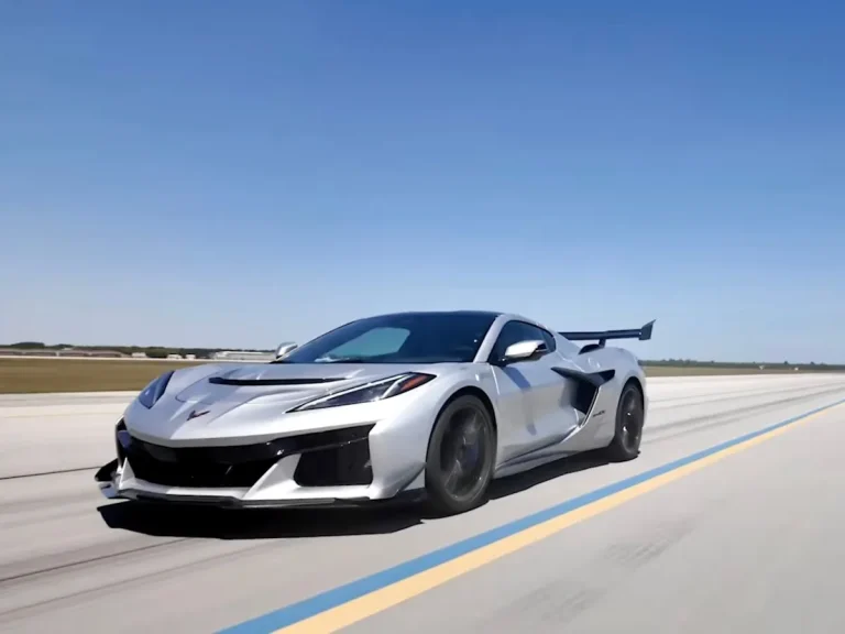 Chevrolet Corvette ZR1X undergoing high-speed acceleration and braking tests on a runway