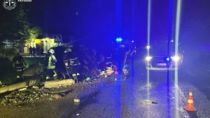 Emergency scene of a car accident investigation in the Lviv region