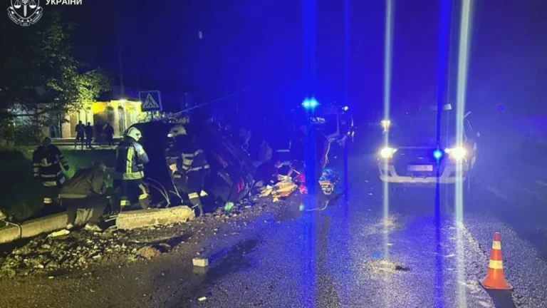 Emergency scene of a car accident investigation in the Lviv region