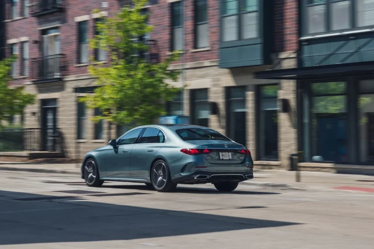 Exterior side view of the 2026 Mercedes-Benz E450 luxury sedan