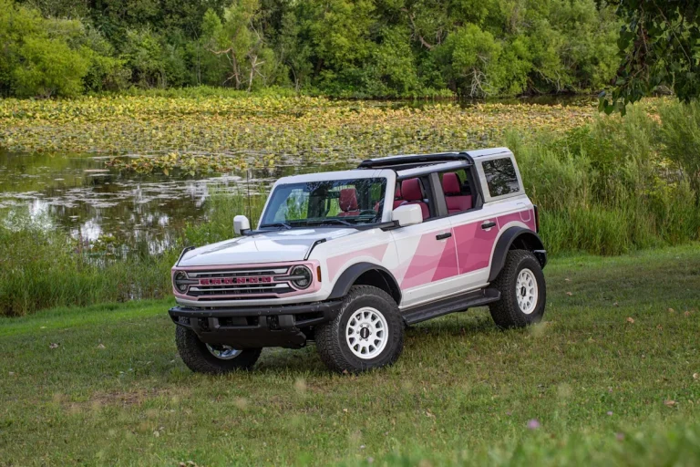 Ford Bronco Desert Rising edition with pink accents and white Method wheels