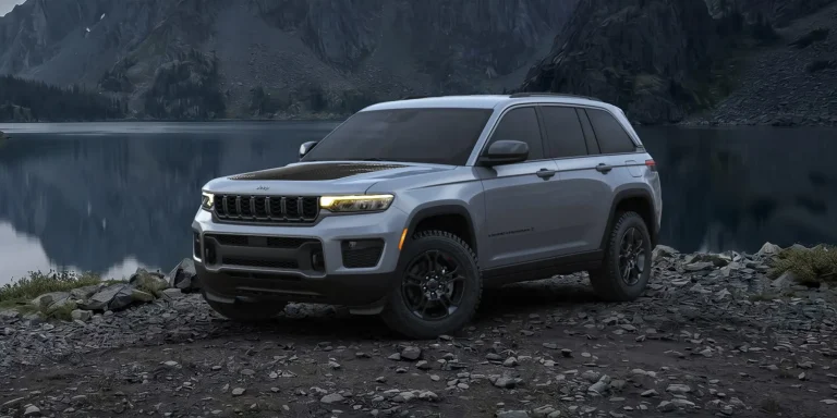 Front three-quarter view of the 2027 Jeep Grand Cherokee Upland trim with all-terrain tires