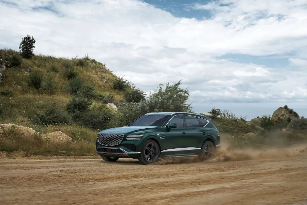 The elegant exterior profile of the 2027 Genesis GV80 Hybrid luxury SUV