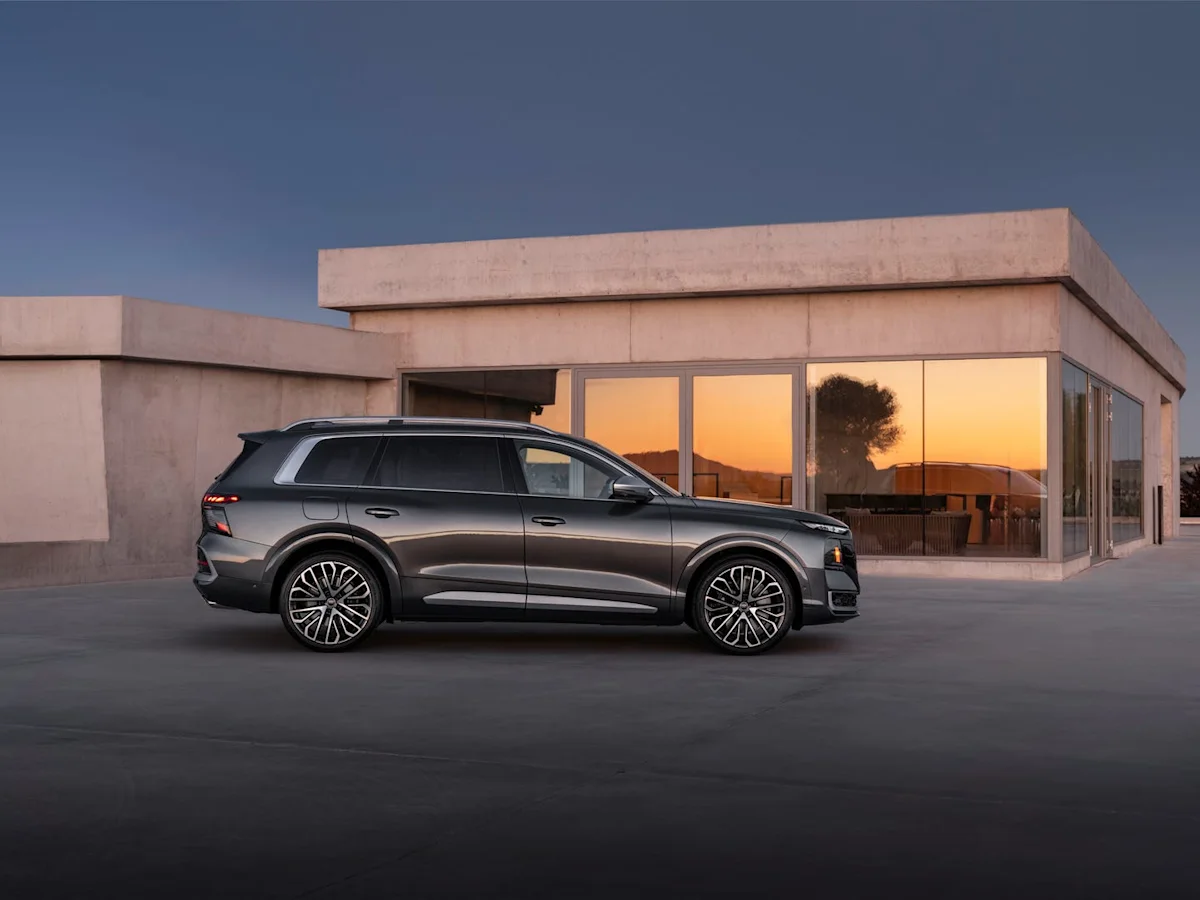 Exterior view of the 2027 Audi SQ9 luxury performance SUV showing hexagonal grille and sleek body design