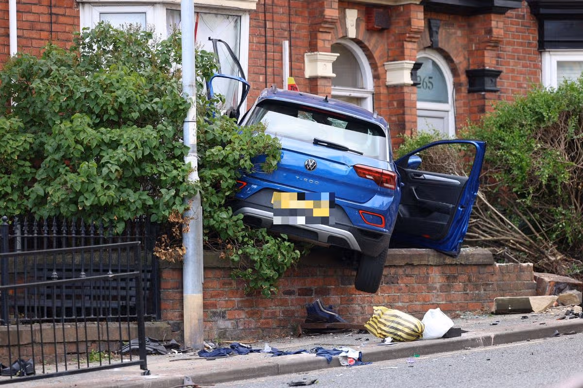 Police cordon on Chester Road in Sunderland after a car crashed into a house