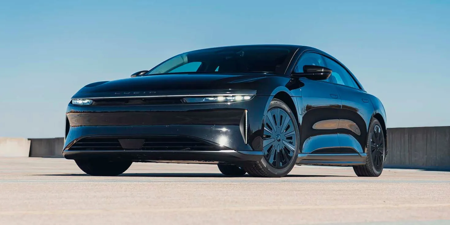 A Lucid Air luxury electric sedan parked outdoors during the day
