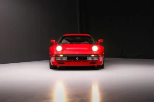 A classic red 1985 Ferrari 288 GTO supercar on display