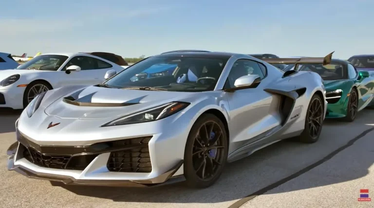 A high-performance Chevrolet Corvette ZR1X accelerating on a test track