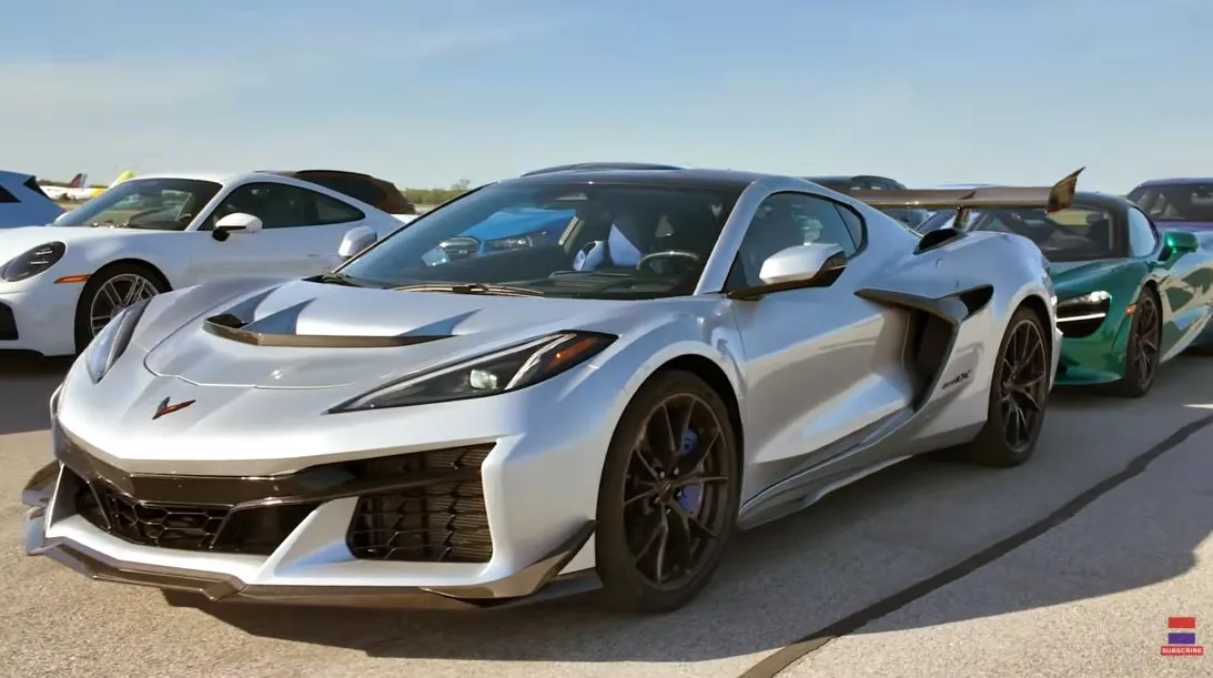 A high-performance Chevrolet Corvette ZR1X accelerating on a test track