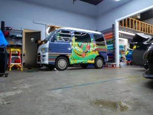 Jorma Taccone's custom dragon-wrapped 1996 Daihatsu Atrai JDM kei van