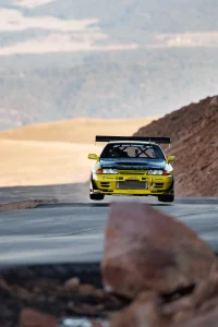 Romain Dumas driving the Ford Super Mustang Mach-E EV at Pikes Peak