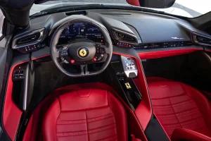 The minimalist, driver-focused cockpit of the 2027 Ferrari 849 Testarossa Spider