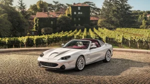 White Touring Superleggera Veloce12 Aperta luxury sports car with open targa top