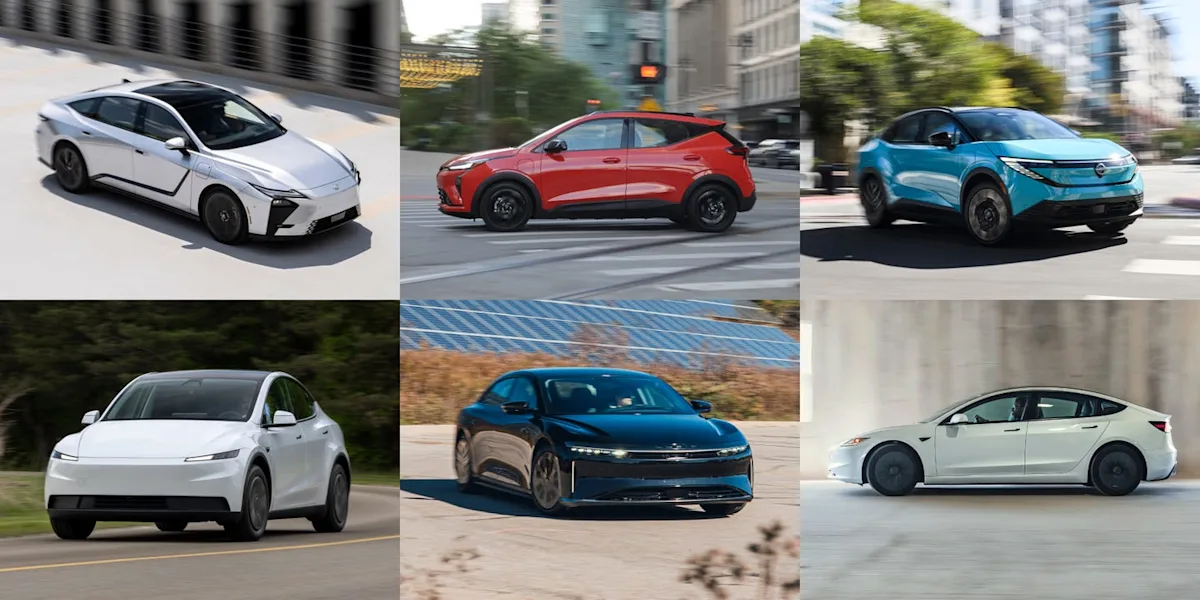 A lineup of modern electric vehicles representing affordable alternatives in the EV market