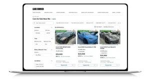 Car and Driver Marketplace interface showing vehicle listings powered by Autotrader