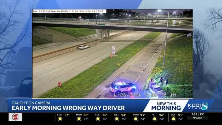 Des Moines police squad car damaged in a wrong-way driving crash on Interstate 235 near Pennsylvania Avenue