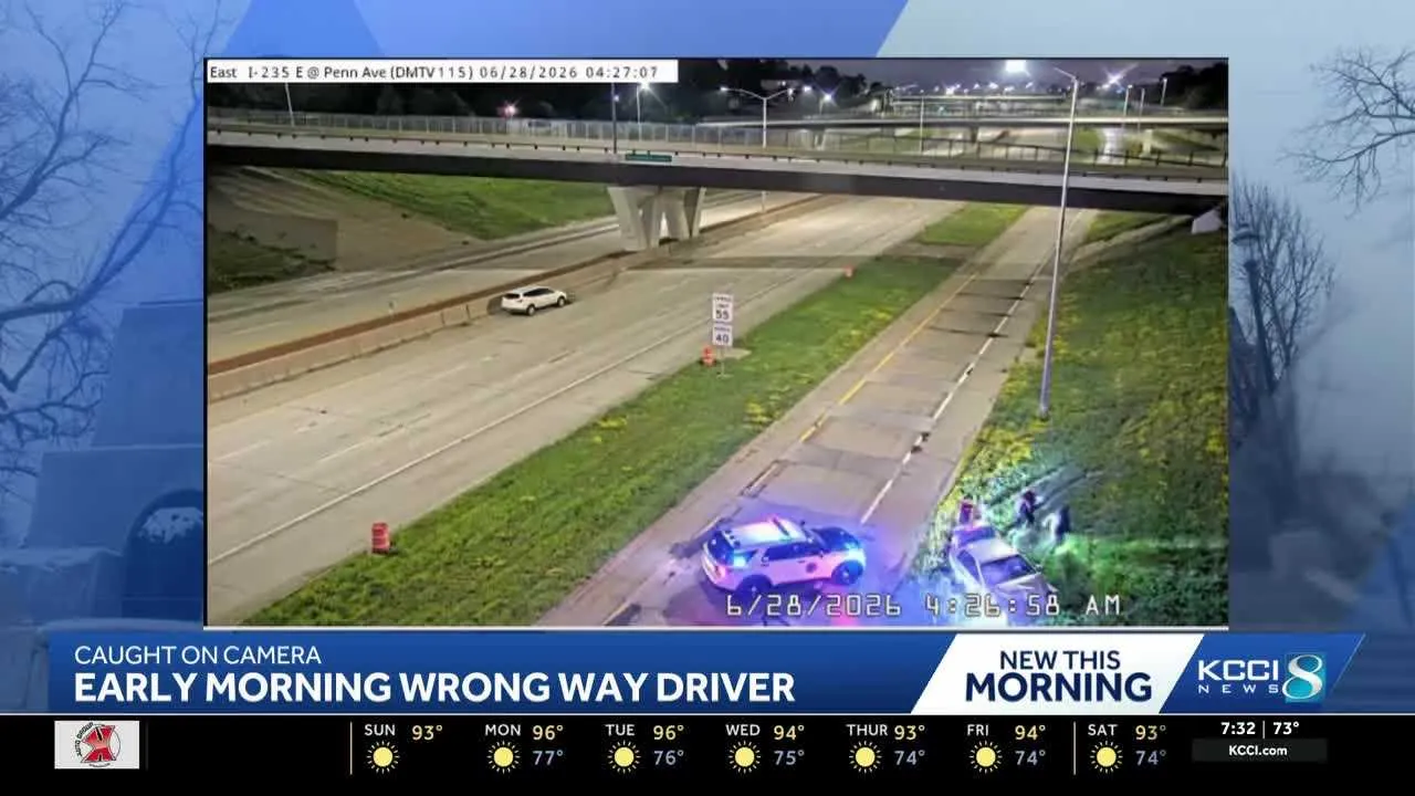 Des Moines police squad car damaged in a wrong-way driving crash on Interstate 235 near Pennsylvania Avenue