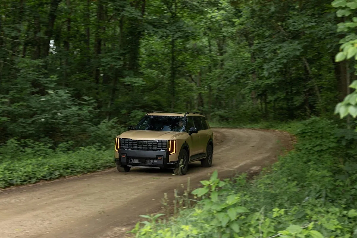Exterior front view of the 2027 Kia Telluride X-Pro in Terrain Brown Matte