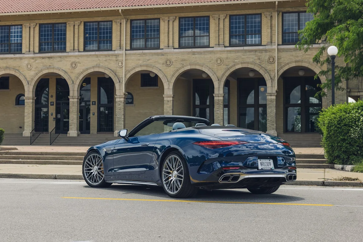 Exterior view of the 2026 Mercedes-AMG SL63 S E Performance convertible