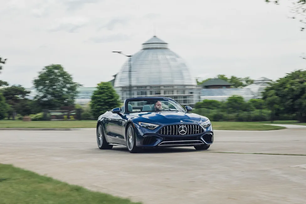 Exterior view of the 2026 Mercedes-AMG SL63 S E Performance convertible