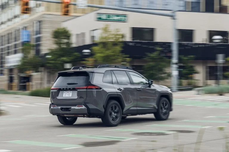 Exterior view of the 2026 Toyota RAV4 Woodland PHEV in rugged trim