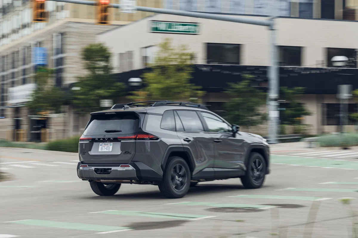 Exterior view of the 2026 Toyota RAV4 Woodland PHEV in rugged trim