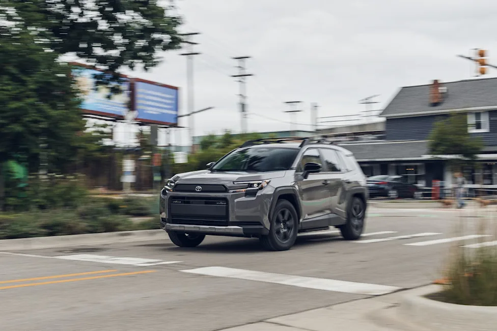 Exterior view of the 2026 Toyota RAV4 Woodland PHEV in rugged trim