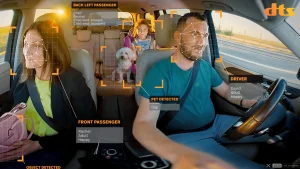 Infrared driver monitoring camera system installed inside a modern vehicle dashboard