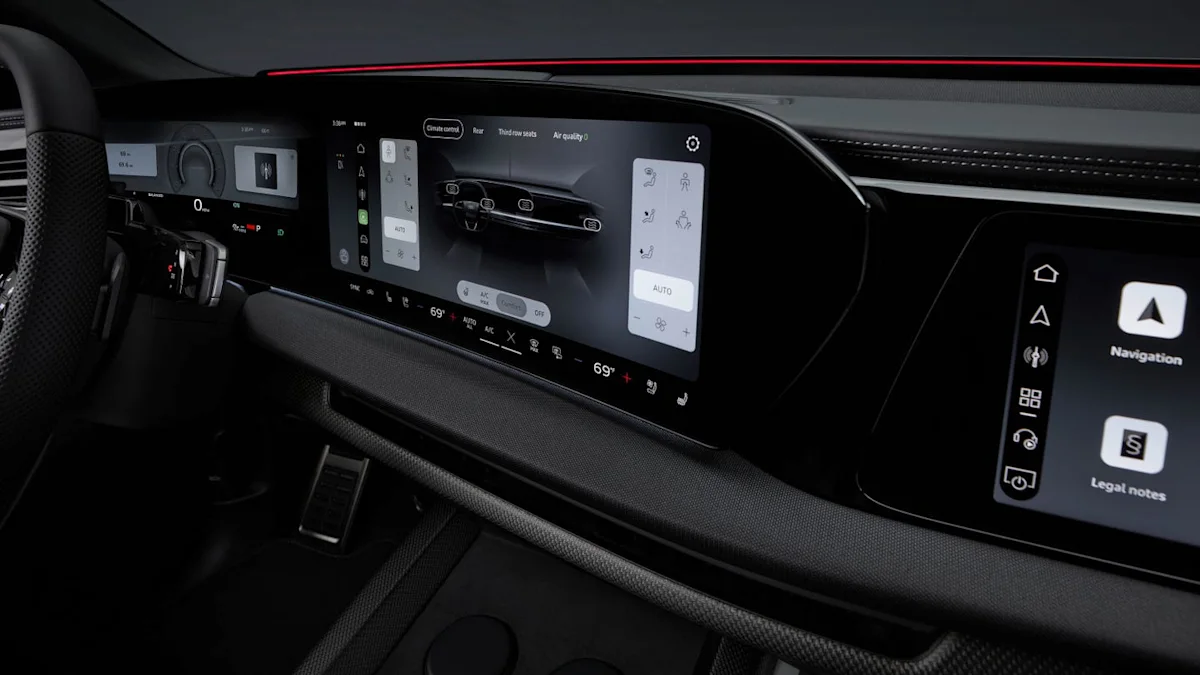 Interior cabin layout of the 2027 Audi SQ9 showing displays and dashboard details