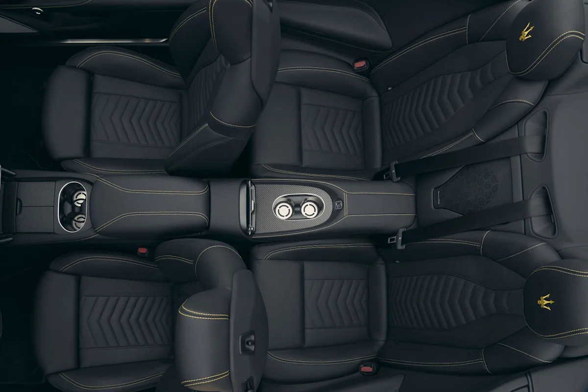 Interior cabin view of the 2027 Maserati GranCabrio Trofeo showing updated controls