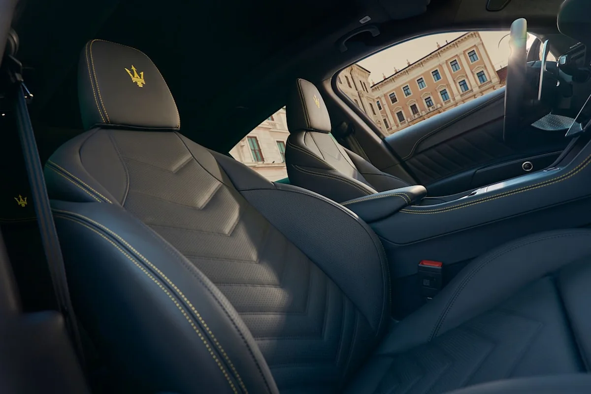 Interior cabin view of the 2027 Maserati Grecale Modena dashboard and seating