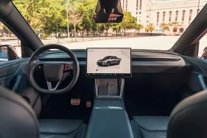 Interior dashboard and bolstered seats of the 2026 Tesla Model Y Performance