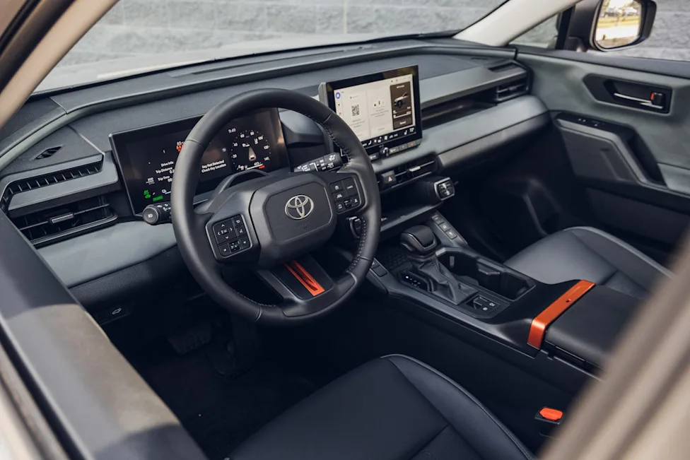 Interior dashboard and center console of the 2026 Toyota RAV4 Woodland PHEV