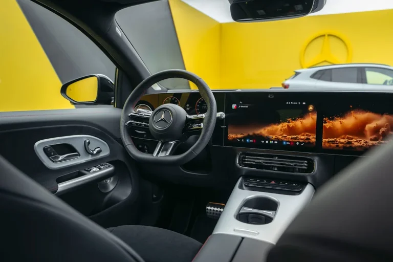Interior dashboard of the 2028 Mercedes-Benz GLA EV showcasing optional displays