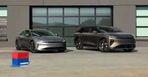 Lucid Air Pure sedan and Lucid Gravity SUV side by side