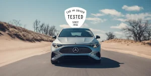 The 2026 Mercedes-Benz CLA EV on a test track