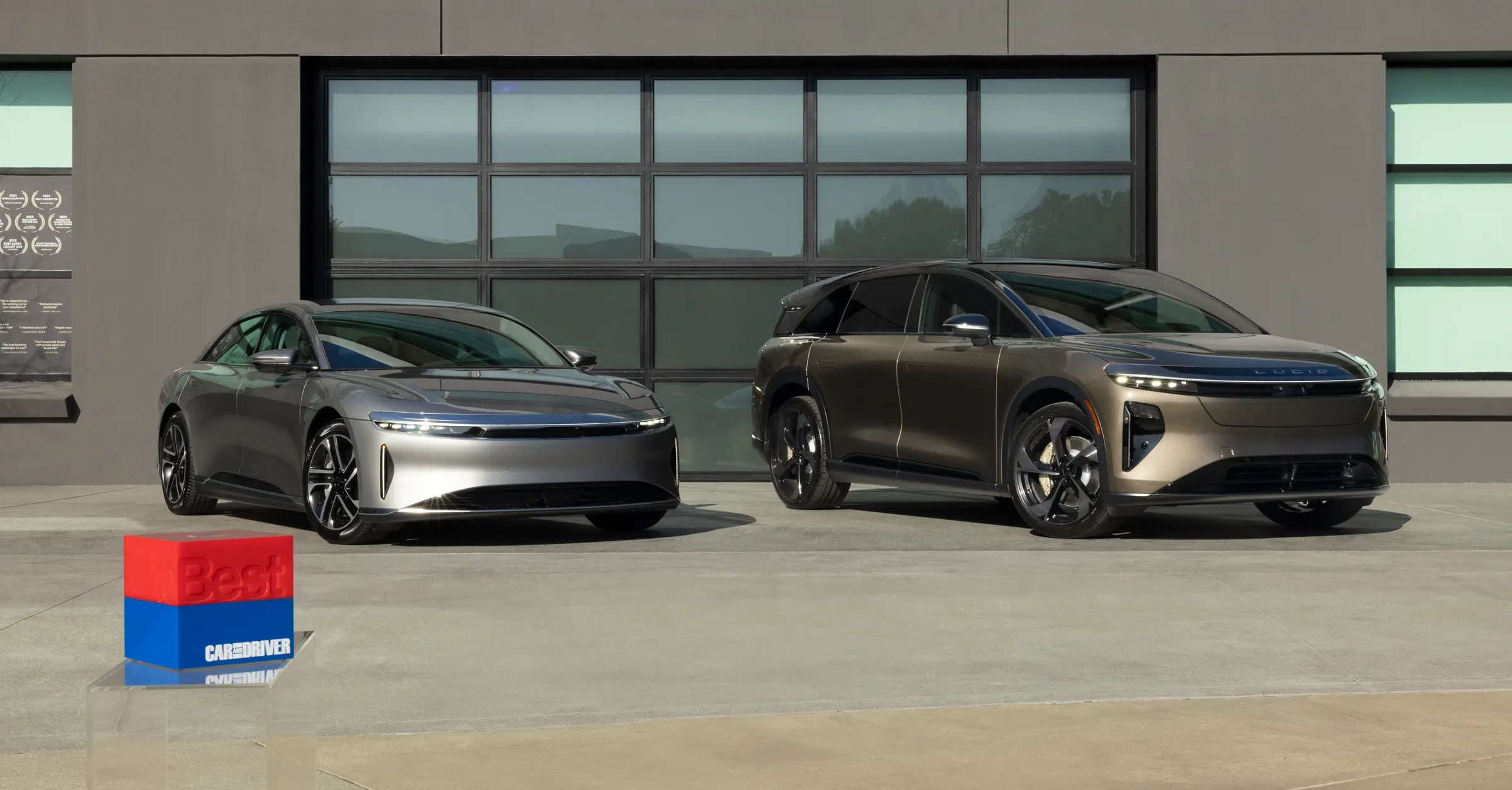 The award-winning Lucid Air Pure and Lucid Gravity electric vehicles