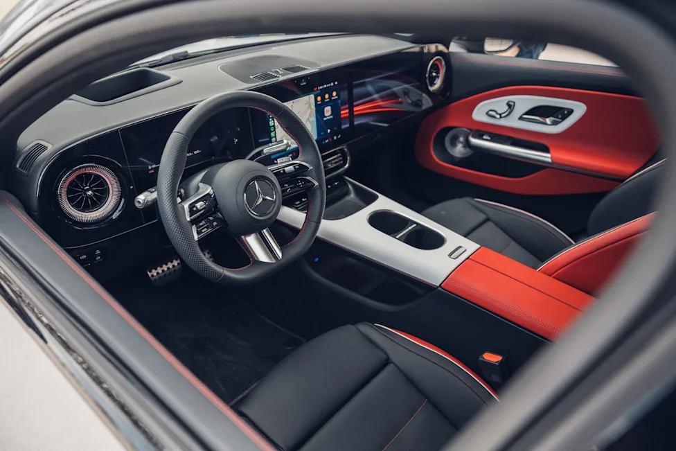 The interior cabin of the 2026 Mercedes-Benz CLA250+ showing the dashboard and seating