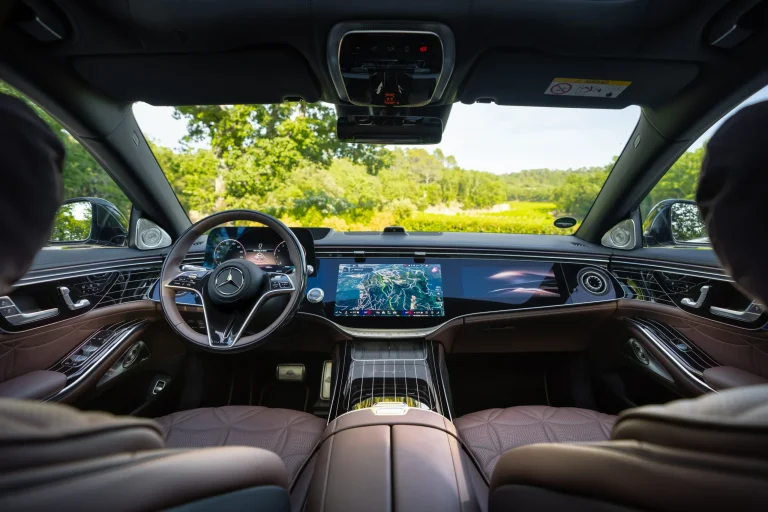 The luxurious leather interior and dashboard of the 2027 Mercedes-Maybach S580