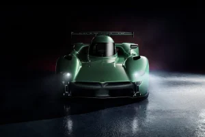 The production-ready McMurtry Speirling Pure electric track car showing its aerodynamic bodywork and compact design.