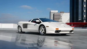The rare Cizeta-Moroder V16T prototype supercar showing its distinctive wedge-shaped styling and extreme proportions
