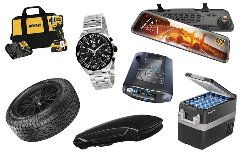 A collection of high-quality automotive gear and car accessories on display