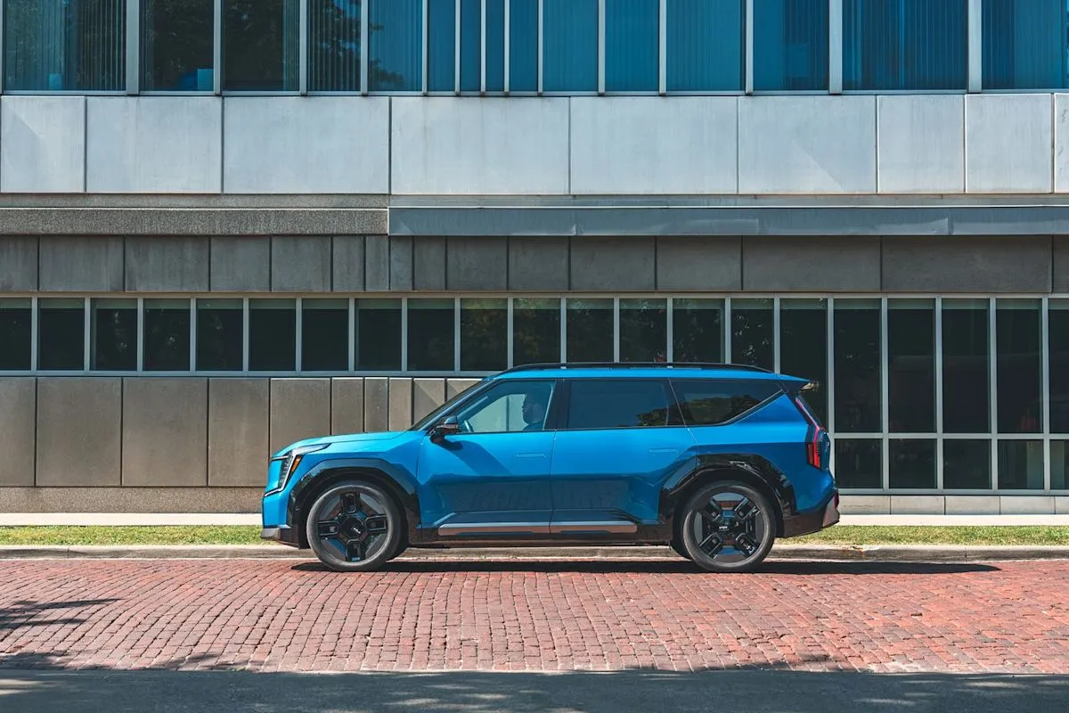 An electric Kia EV9 SUV parked outdoors