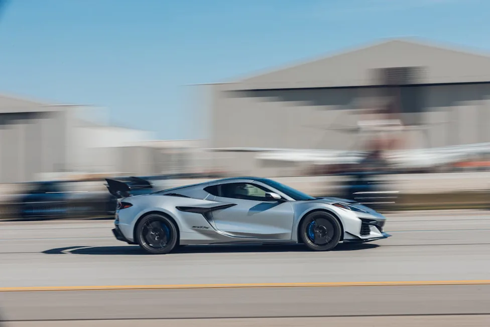 Chevrolet Corvette ZR1X performing a high-speed acceleration and braking test