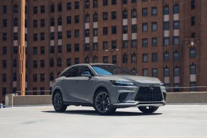 Exterior view of the 2026 Lexus RX350h F Sport hybrid SUV