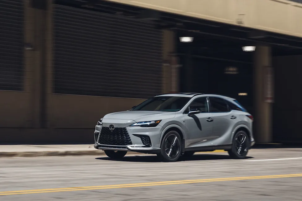 Exterior view of the 2026 Lexus RX350h F Sport hybrid SUV