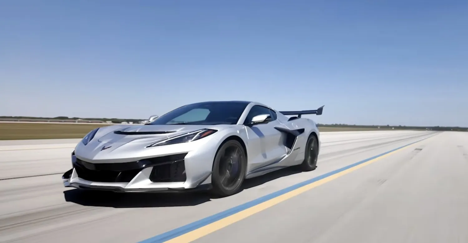 The Corvette ZR1X accelerating on a runway during a performance test