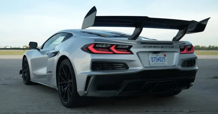 The Corvette ZR1X accelerating on a runway during a performance test